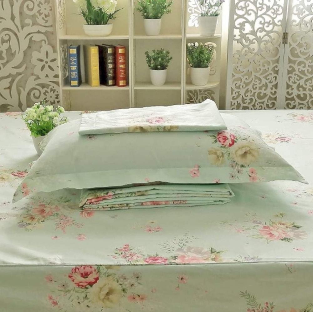 100% Cotton King Sheet Set Vintage Floral Print French Country Cottagecore